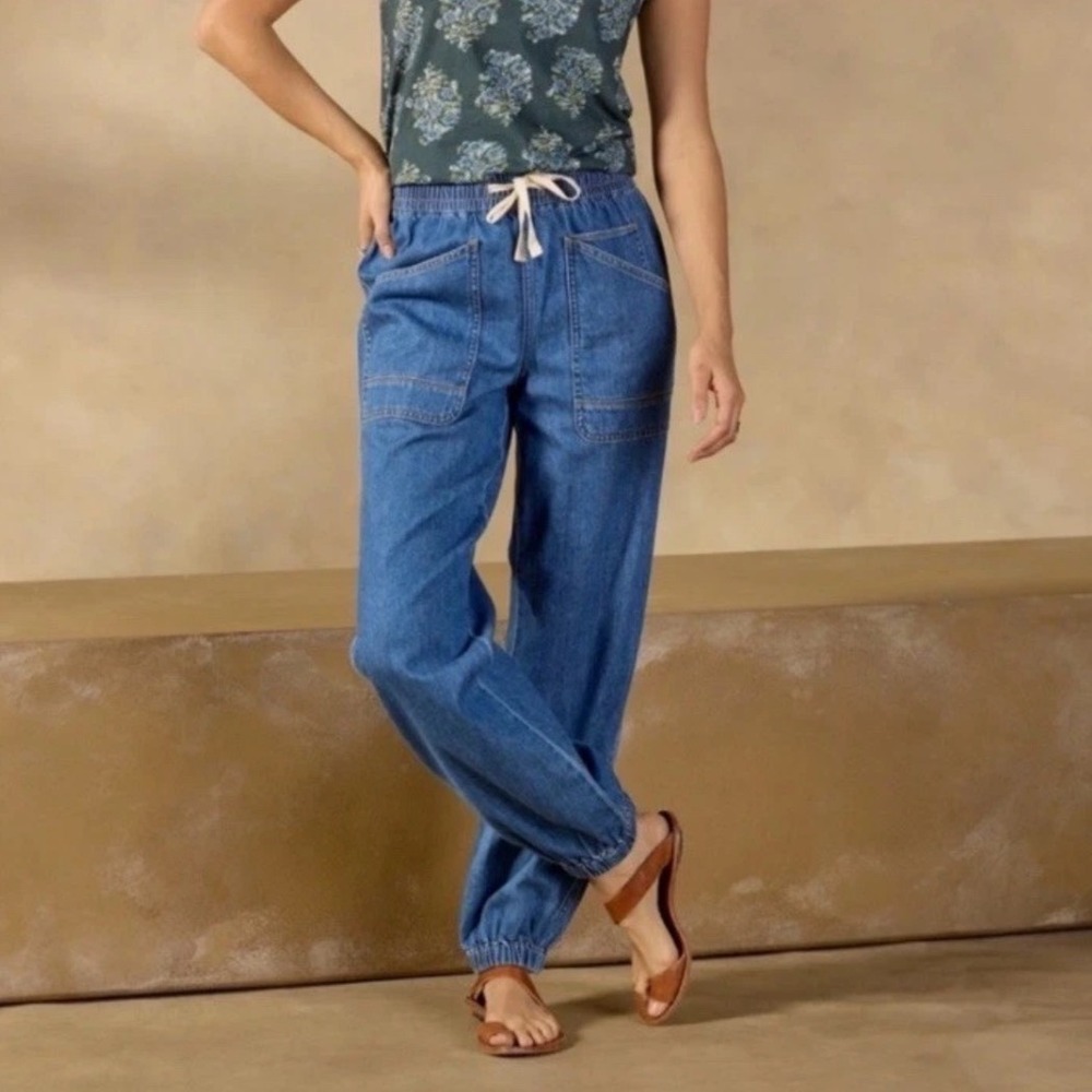 Sundance Catalog Nyla Denim Jogger Pants Utility Baggy Blue Petite Small PS